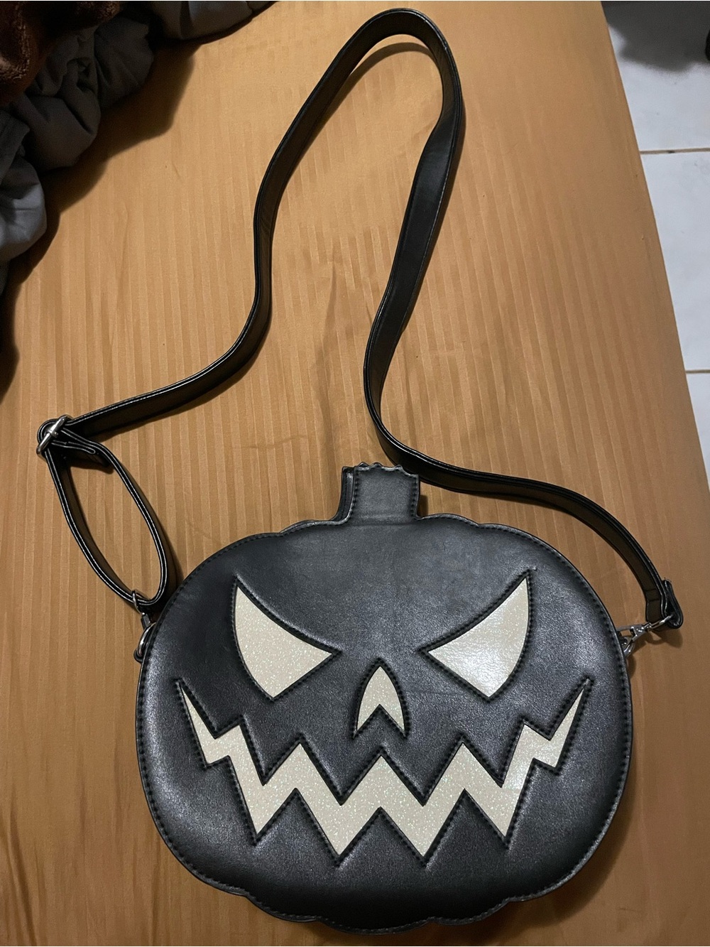 Sourpuss Black Crossbody Pumpkin Bag with White Face